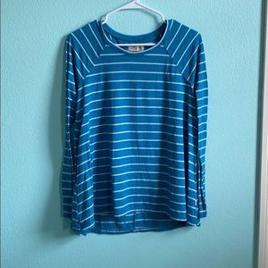 •hollister teal and white striped long sleeve